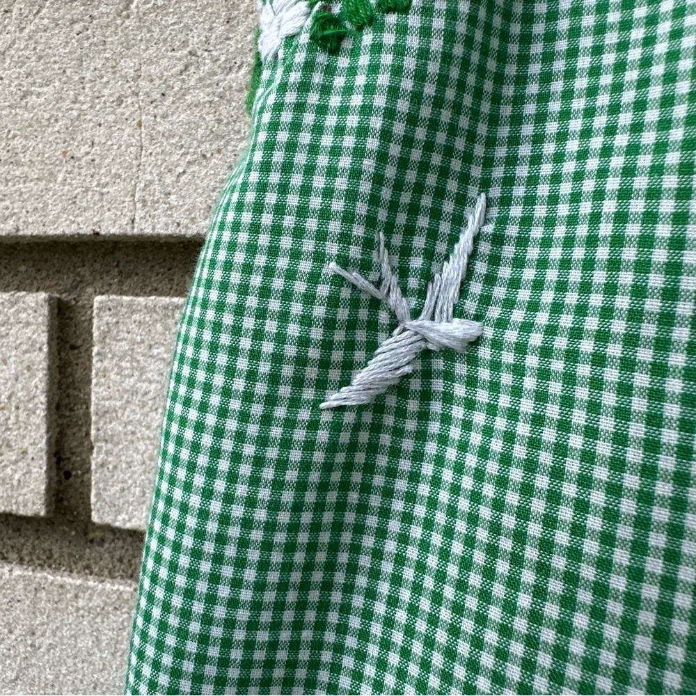 Mi Golondrina Green Gingham Embroidered Mexican Dress M Handmade Cotton Floral - Picture 3 of 7